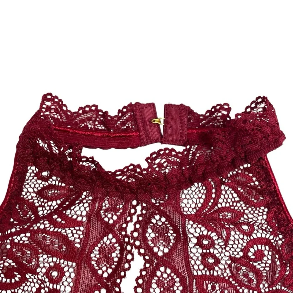 Oh La La Cheri Rhubarb Soft Lace Collared Teddy Keyhole Small/Medium New NWT - Picture 5 of 10